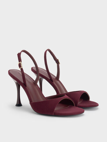 Faux Suede Sculptural-Heel Slingback Sandals, Burgundy, hi-res