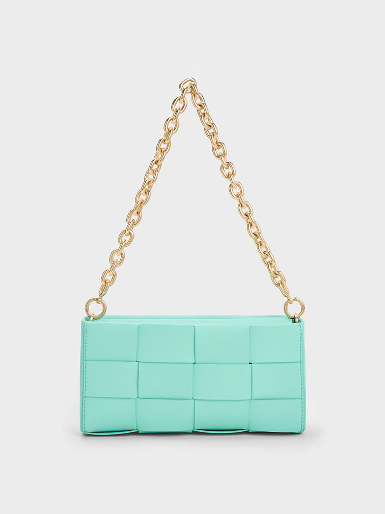 Woven Chain-Handle Bag, Mint Green, hi-res