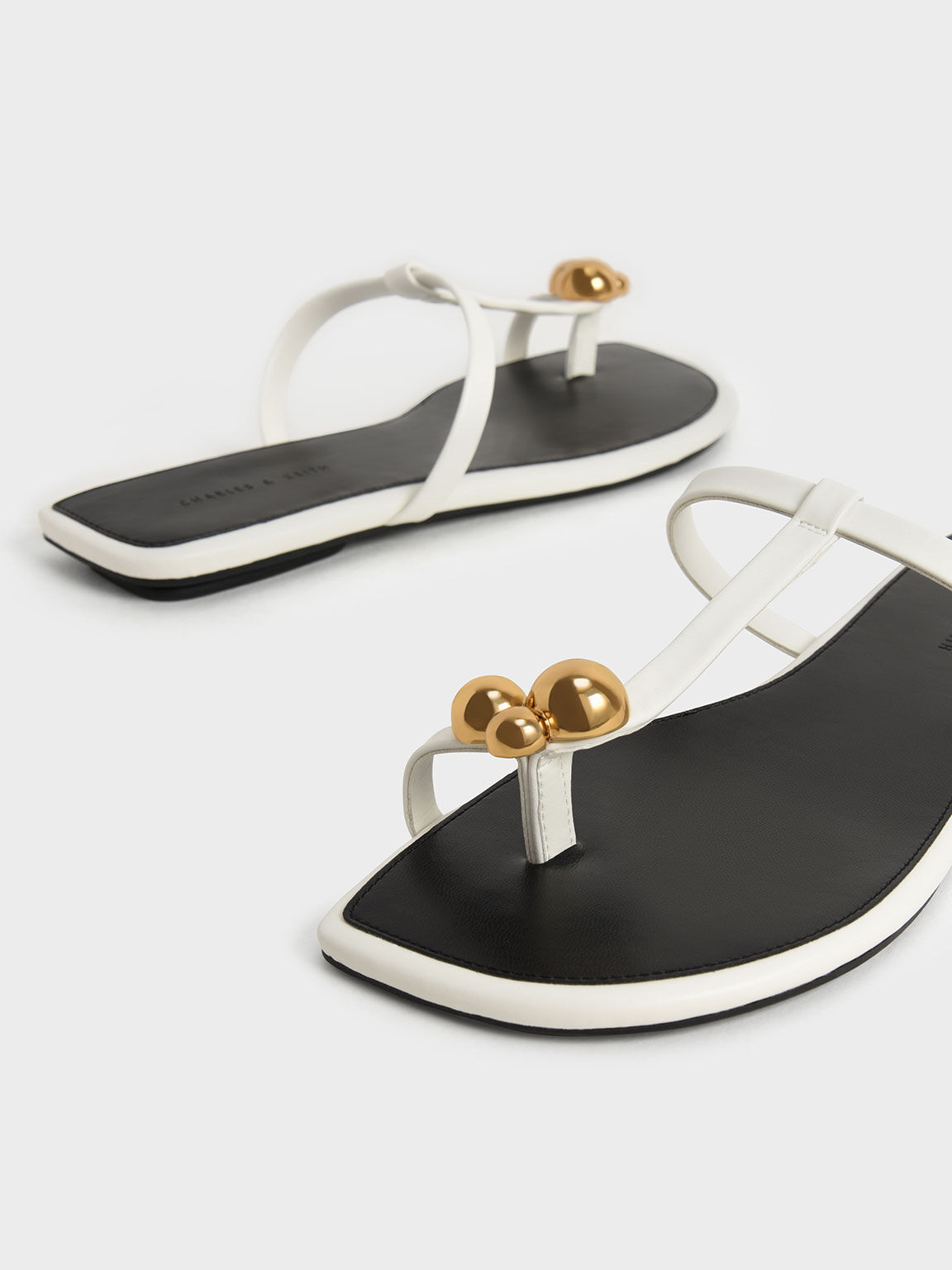 Embellished Toe-Ring Flat Sandals, White, hi-res