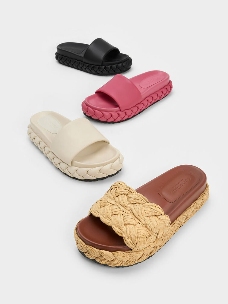 Sandal Slides Tali Leather Braided, Black, hi-res