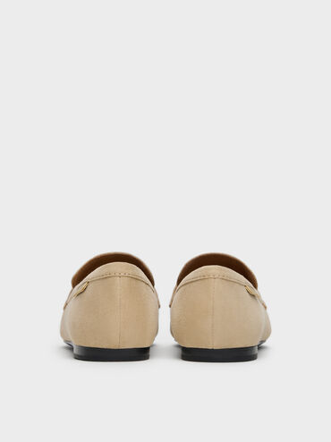 Faux Suede Penny Loafers, Beige, hi-res