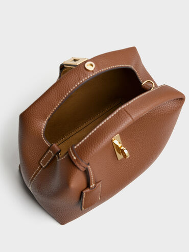 Tas Bucket Turn-Lock Chance Recycled Leather, Chocolate, hi-res