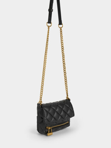 Tas Chain-Handle Mini Swing Quilted, Black, hi-res