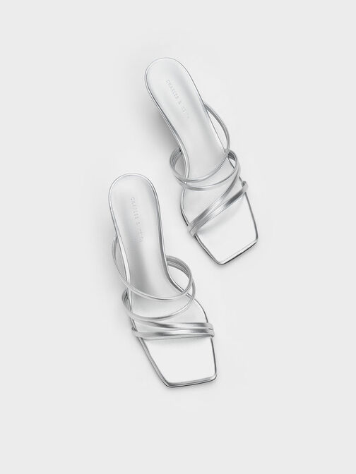 Metallic Embellished Cone Heel Sandals, Silver, hi-res
