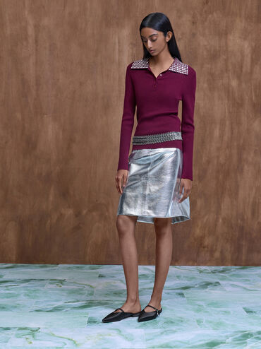 Sepatu Mules Teardrop-Crystal Flat Satin, Black Textured, hi-res