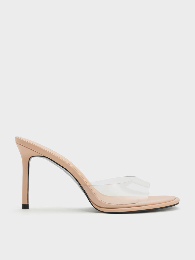 See-Through Cylindrical Heel Mules, Nude, hi-res
