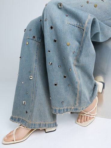 Sandal Block-Heel Toe-Ring Strappy, Chalk, hi-res