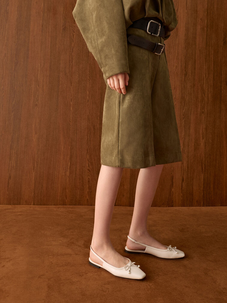 Barbara Pearl-Bow Slingback Flats, Chalk, hi-res
