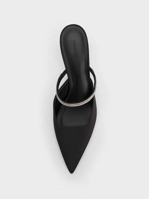 Sepatu Mules Pointed-Toe Braided-Strap Metallic, Black Textured, hi-res