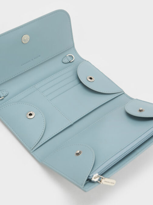 Magnetic Front Flap Long Wallet, Slate Blue, hi-res