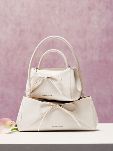 Tas Top Handle Panelled Bow Hazel, Cream, hi-res