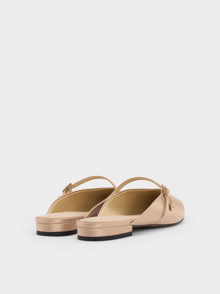 Sepatu Mules Teardrop-Crystal Flat Satin, Gold, hi-res
