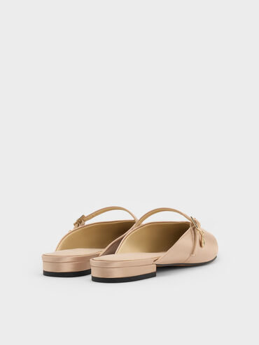 Sepatu Mules Teardrop-Crystal Flat Satin, Gold, hi-res