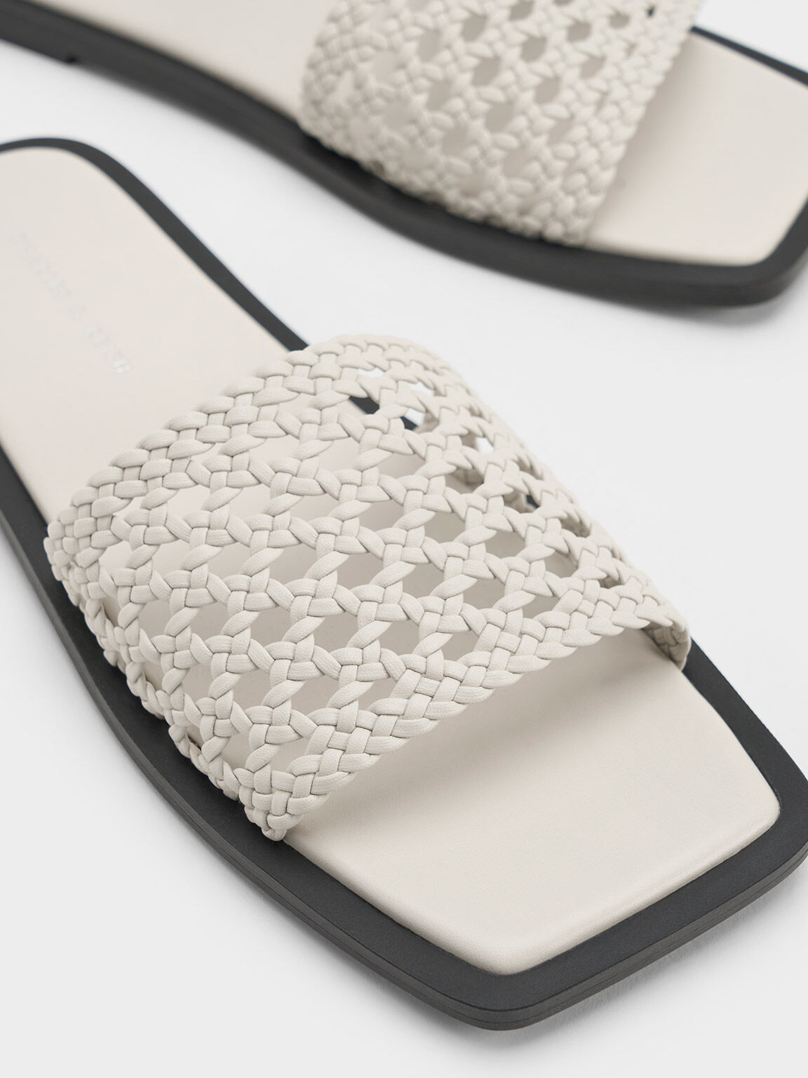 Sandal Slides Square-Toe Woven, White, hi-res