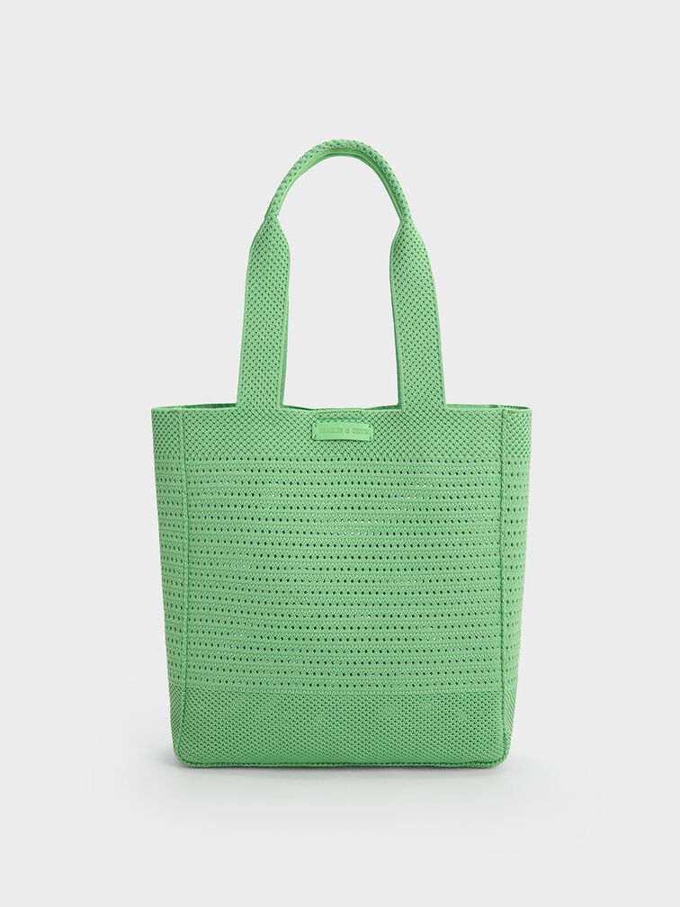 Ida Knitted Tote Bag, Green, hi-res