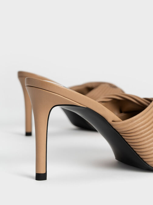 Pleated Wrap Heeled Mules, Sand, hi-res