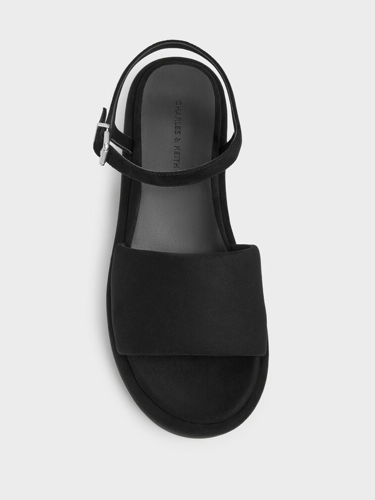 Sandal Flatform Ankle-Strap Faux Suede, Black Textured, hi-res