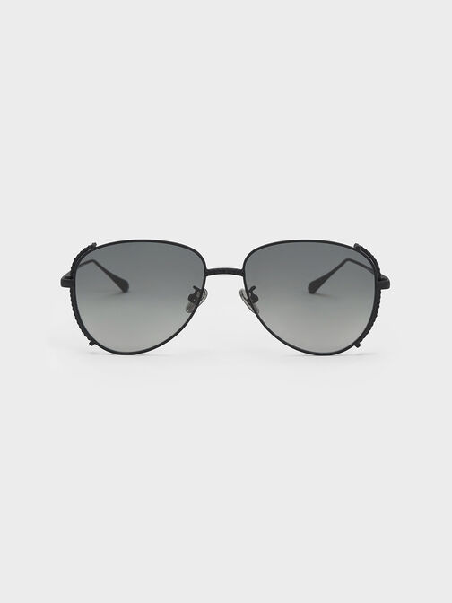 Kacamata Aviator Gem-Embellished Wireframe, Black, hi-res
