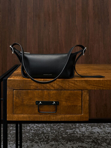 Tas Bahu Slouchy Buckle-Strap Gwynne, Noir, hi-res