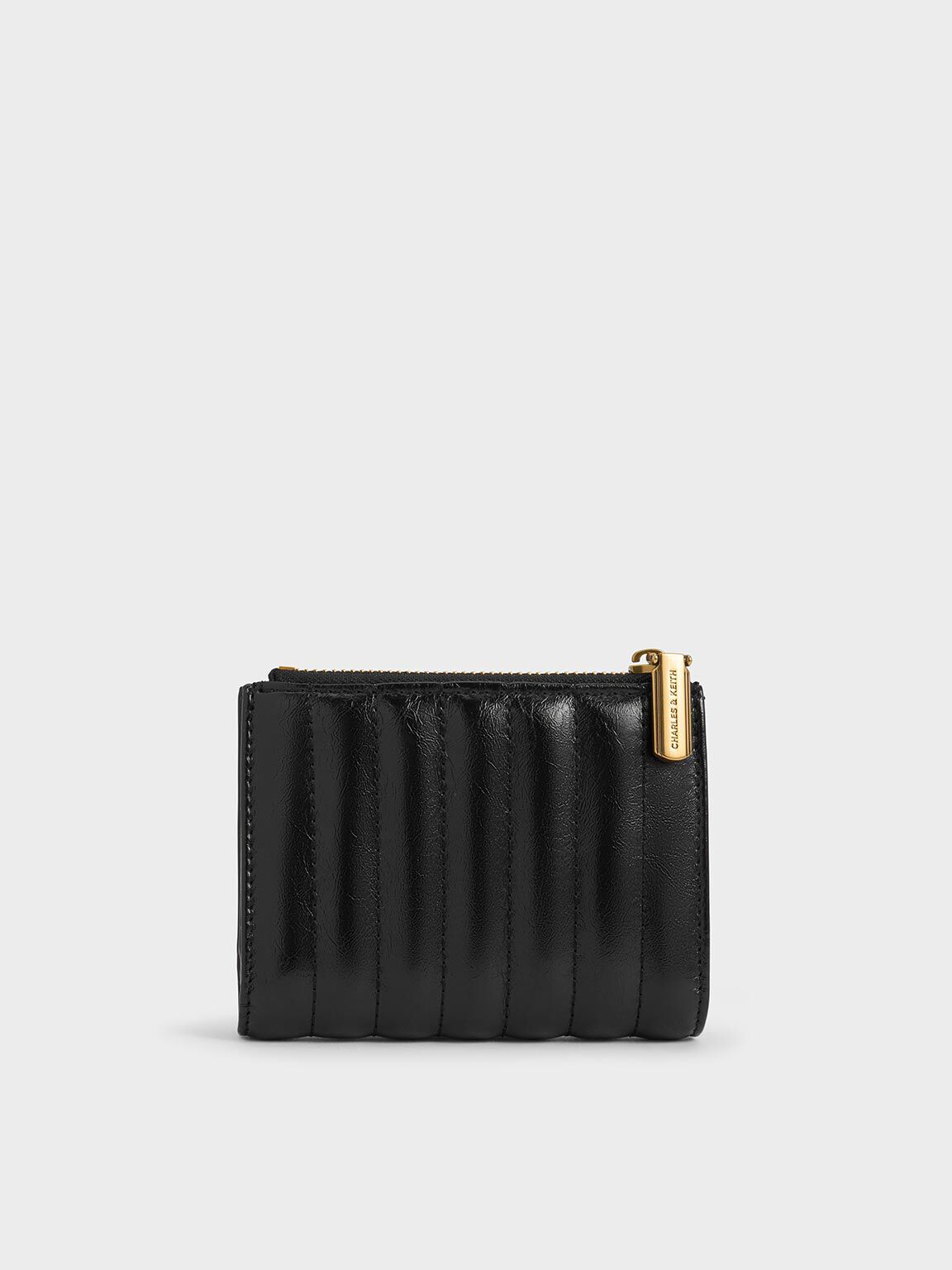 Black Donna Crinkle-Effect Panelled Top-Zip Wallet - CHARLES & KEITH ID