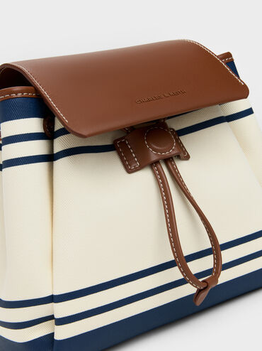 Tas Ransel Top Handle Striped Hanya Kanvas, Multi, hi-res