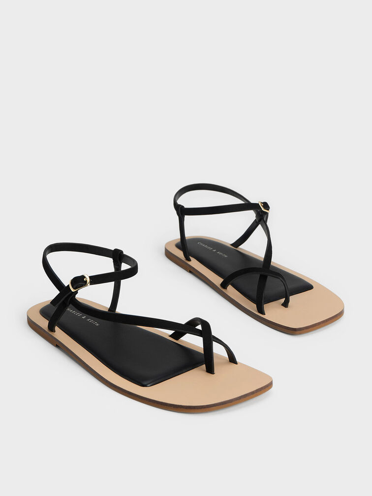 Sandal Toe Ring Textured Asymmetric, Black, hi-res