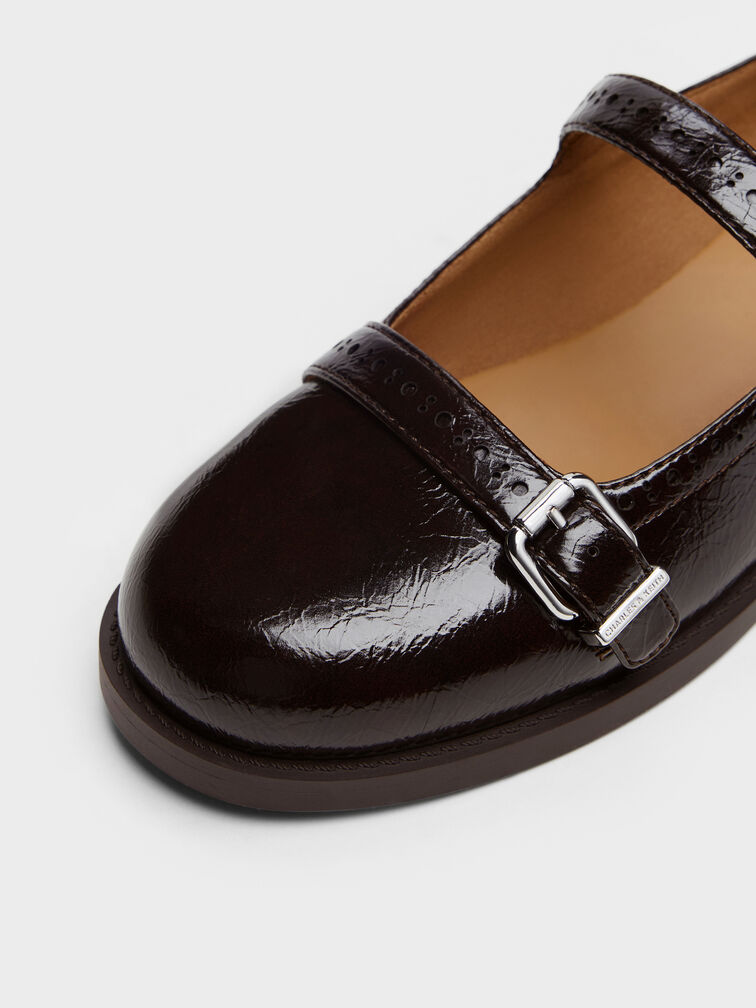 Double-Strap Brogue Mary Janes, Dark Brown, hi-res