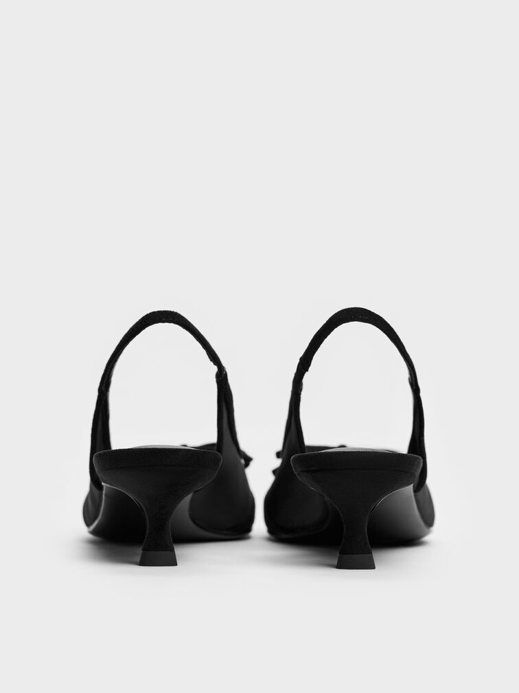 Sepatu Pumps Slingback Mesh Bow Mulligan, Black Textured, hi-res