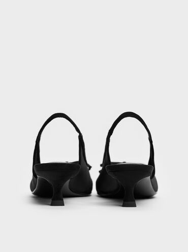 Sepatu Pumps Slingback Mesh Bow Mulligan, Black Textured, hi-res