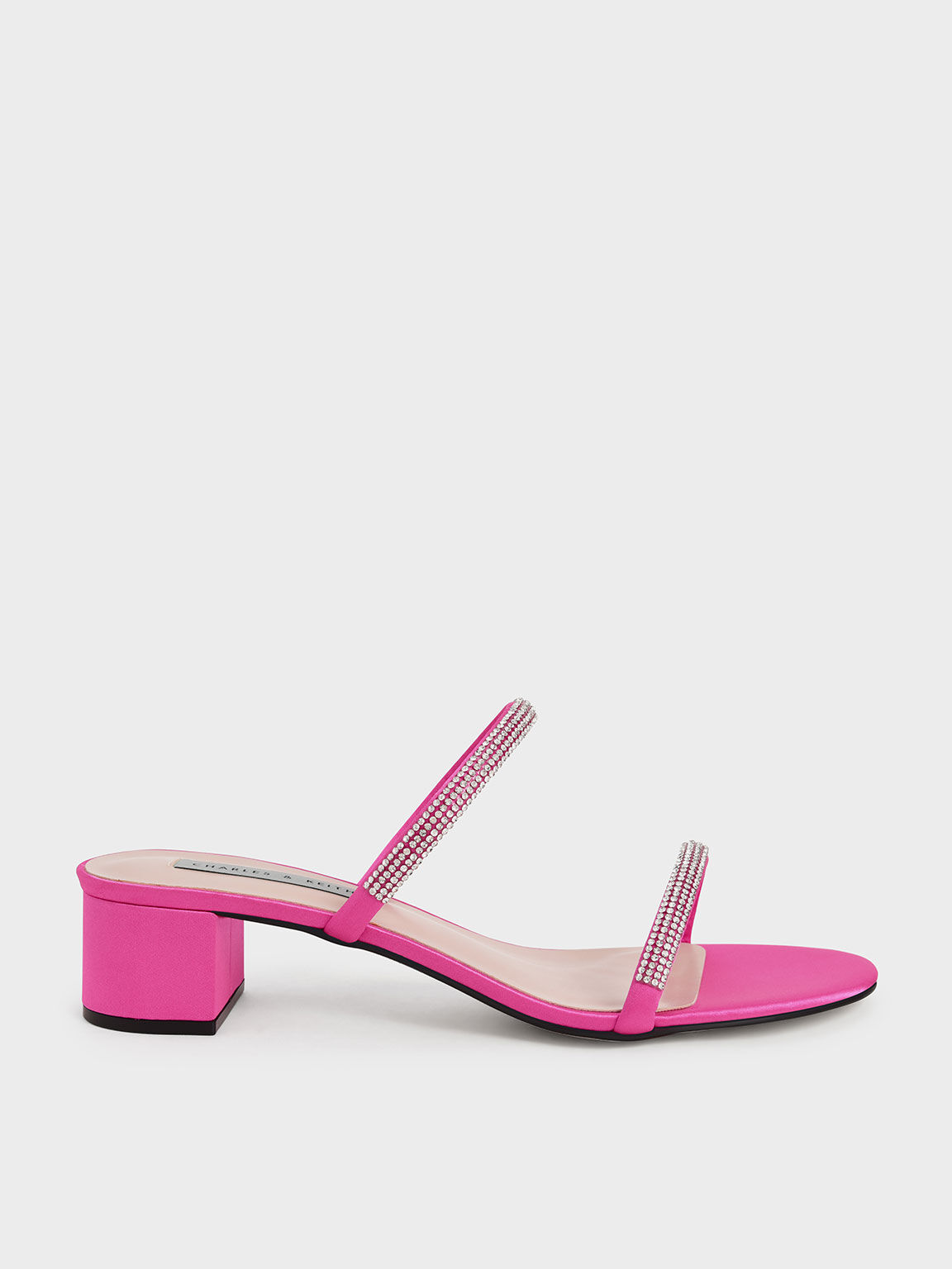 Sepatu Mules Strappy Heeled Gem-Encrusted, Pink, hi-res