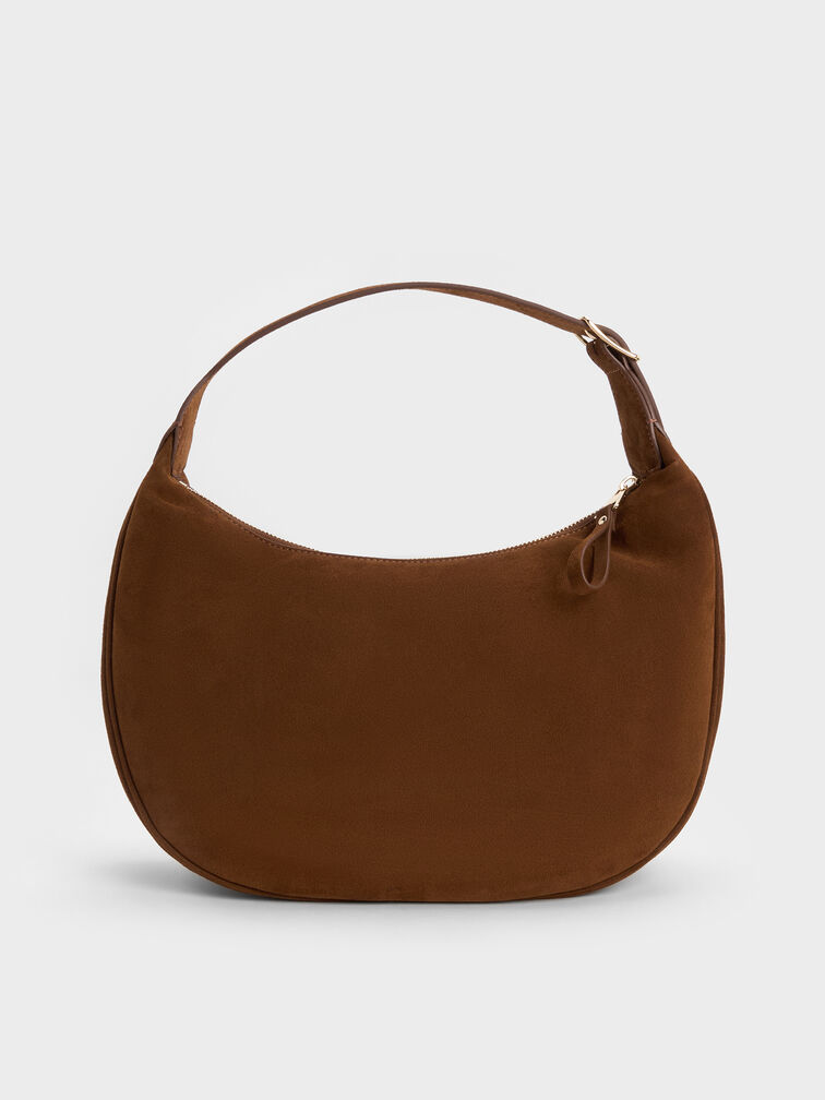 Tas Hobo Faux Suede Vega Large, Pecan Brown, hi-res