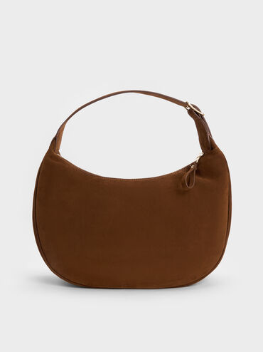 Tas Hobo Faux Suede Vega Large, Pecan Brown, hi-res