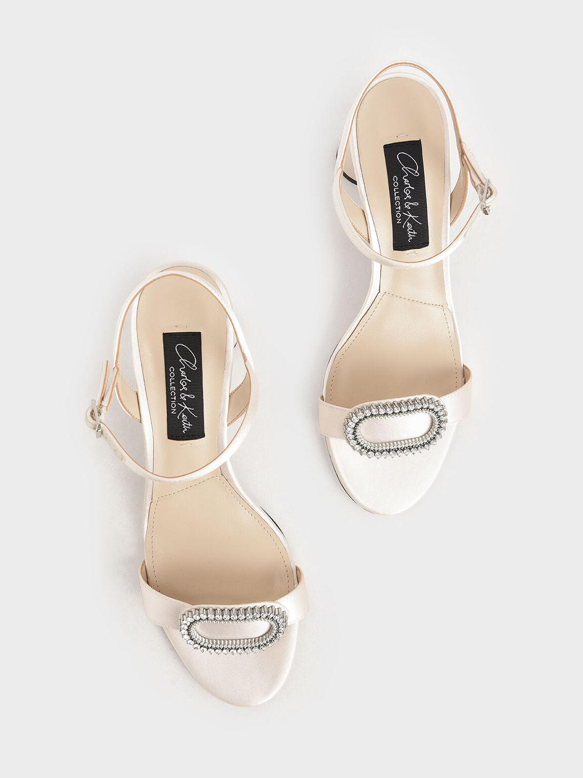 Wedding Collection: Satin Embellished Heeled Sandals, White, hi-res