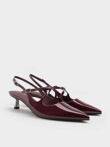 Sepatu Kitten Heels Crossober Pointed-Toe Pauline, Maroon, hi-res