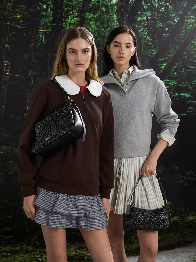 Tas Bahu Woven Calla, Black, hi-res