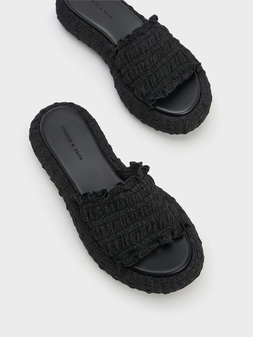 Sepatu Flatforms Ruched Nuala, Black, hi-res