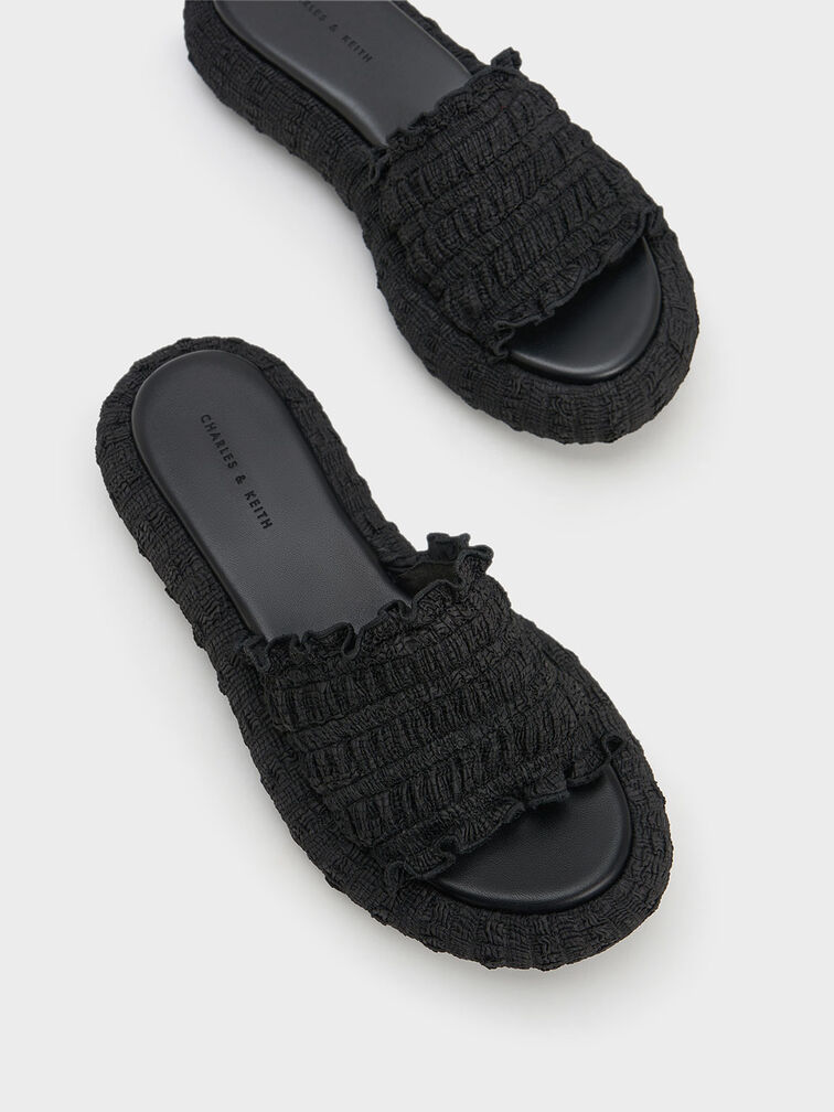 Sepatu Flatform Nuala Ruched, Black, hi-res