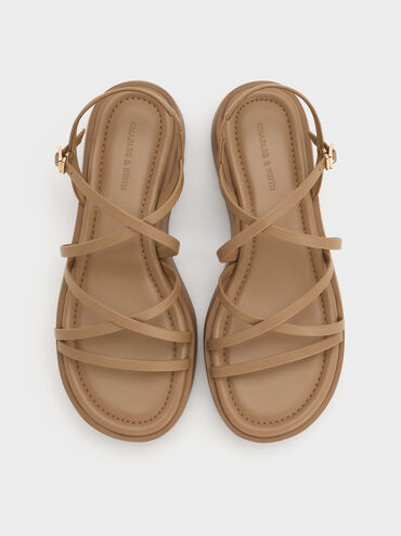 Strappy Ridged-Sole Flatform Sandals, Taupe, hi-res