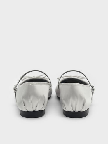 Emiko Satin Bow Mary Jane Flats, Silver, hi-res