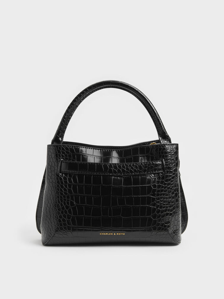 Tas Top Handle Victoria Belted Croc-Effect, Black Croco, hi-res