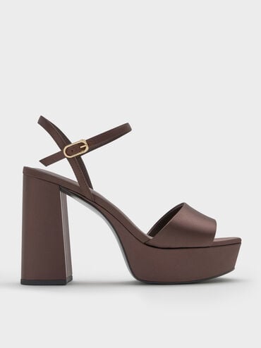 Faux Suede Block-Heel Platform Sandals, Brown, hi-res