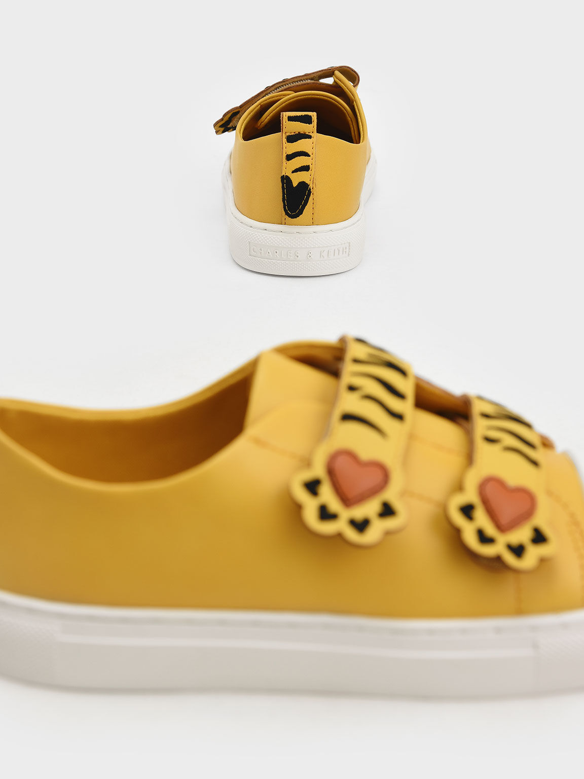 Girls' Tiger Stripes Velcro Sneakers, Yellow, hi-res