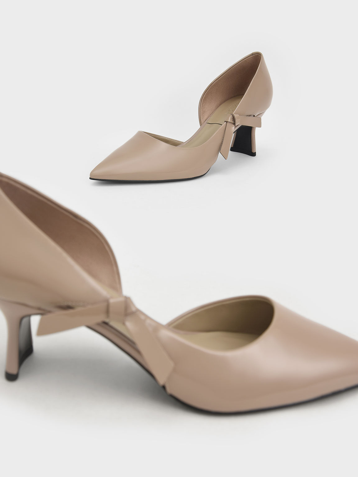 Sepatu Pumps D'Orsay Half Bow-Tie  Patent Leather, Taupe, hi-res