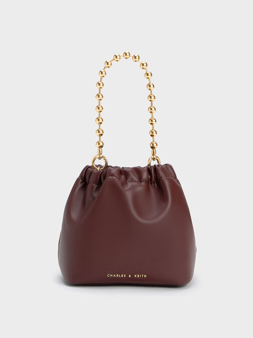 Aldora Beaded Handle Bucket Bag, Dark Chocolate, hi-res