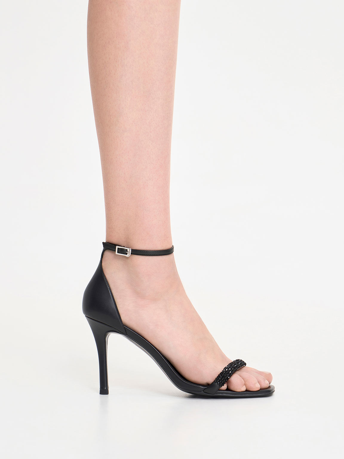 Black strap heeled discount sandals