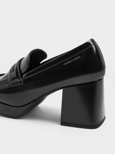 Platform Block-Heel Loafer Pumps, Black Box, hi-res