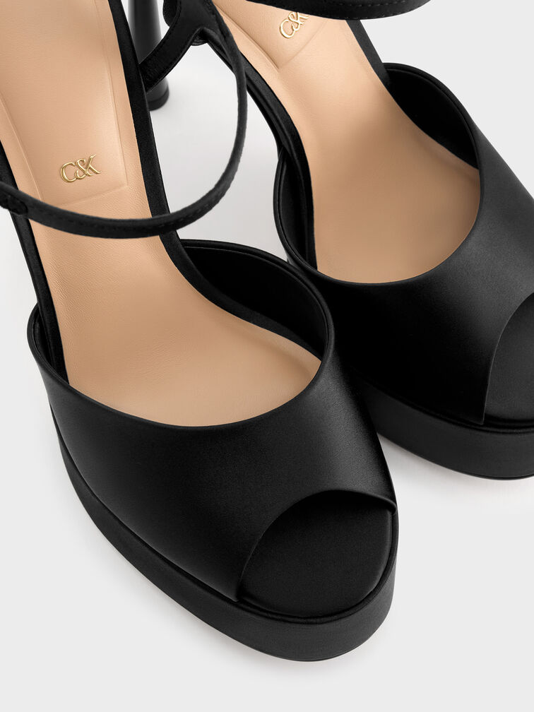 Francesca Peep-Toe Platform Heels, Black Textured, hi-res