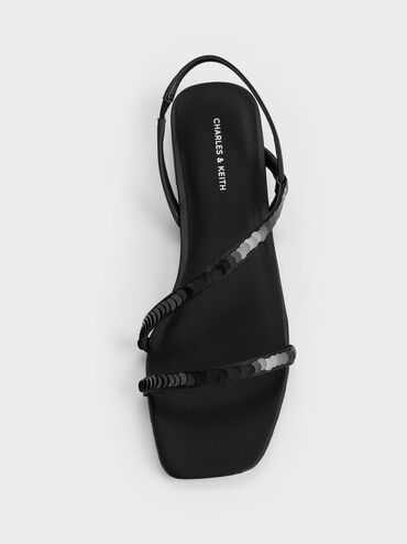 Sandal Strappy Sequinned Briella, Black Textured, hi-res