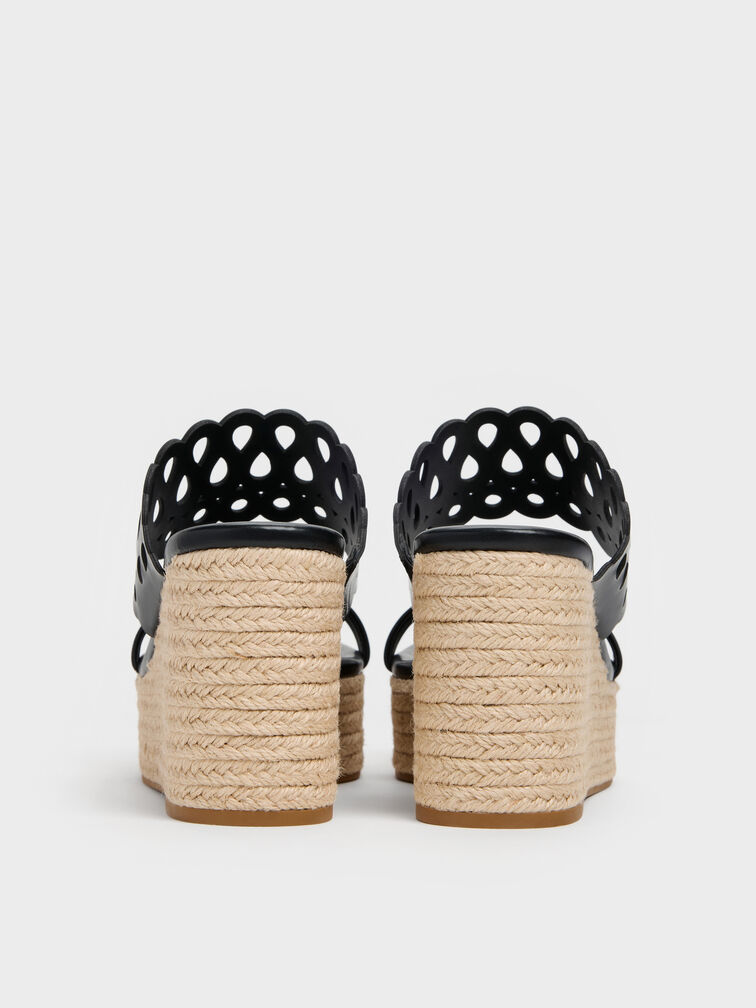 Cut-Out Espadrille Wedges, Black, hi-res