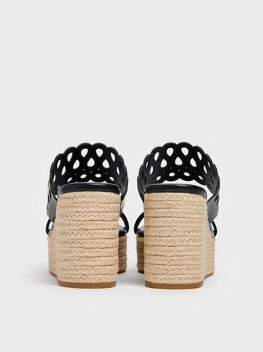 Cut-Out Espadrille Wedges, Black, hi-res